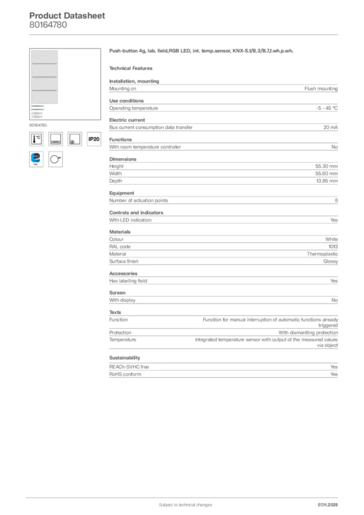 Image Hager Product data sheet 80164780  | Hager Africa