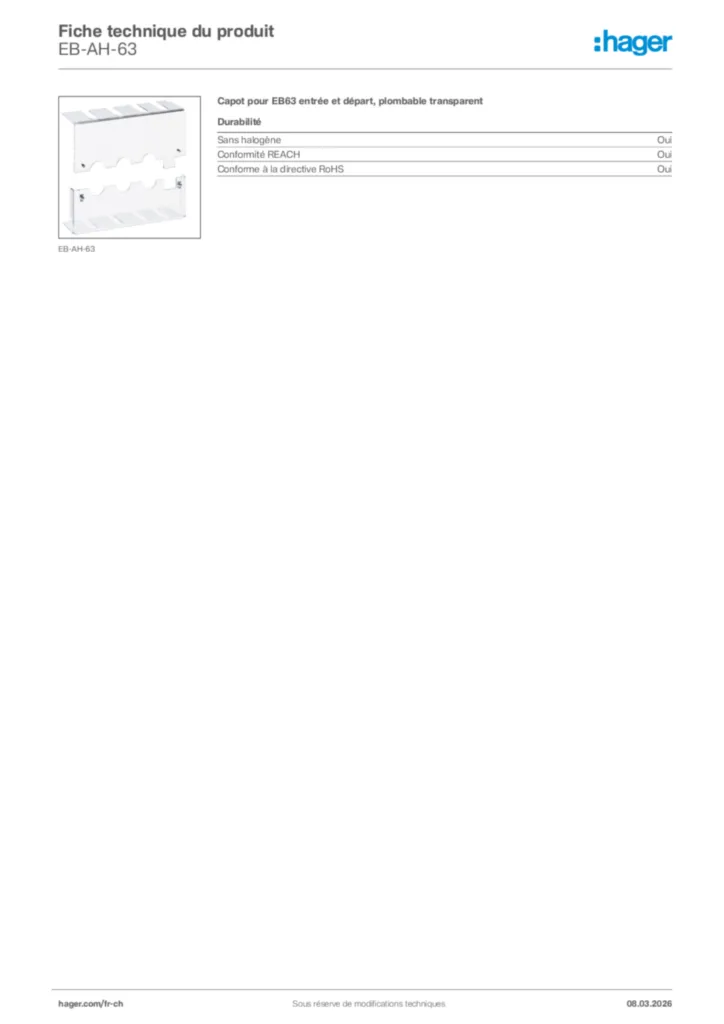 Image Hager Fiche technique du produit EB-AH-63 | Hager Suisse