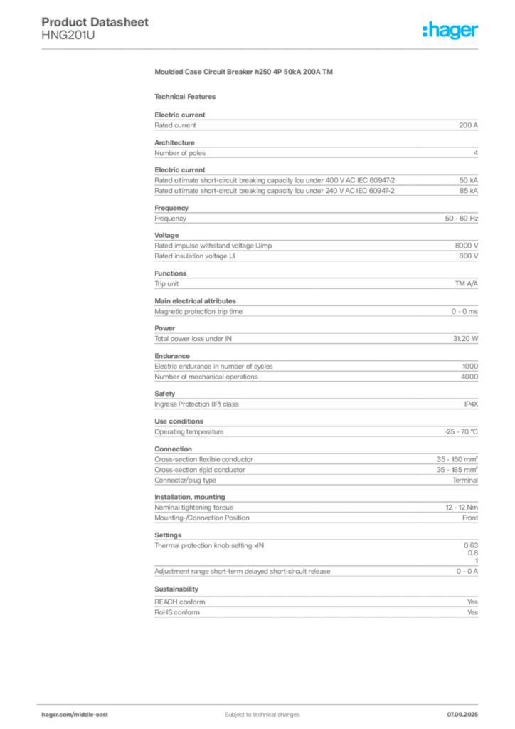Image Hager Product data sheet HNG201U  | Hager
