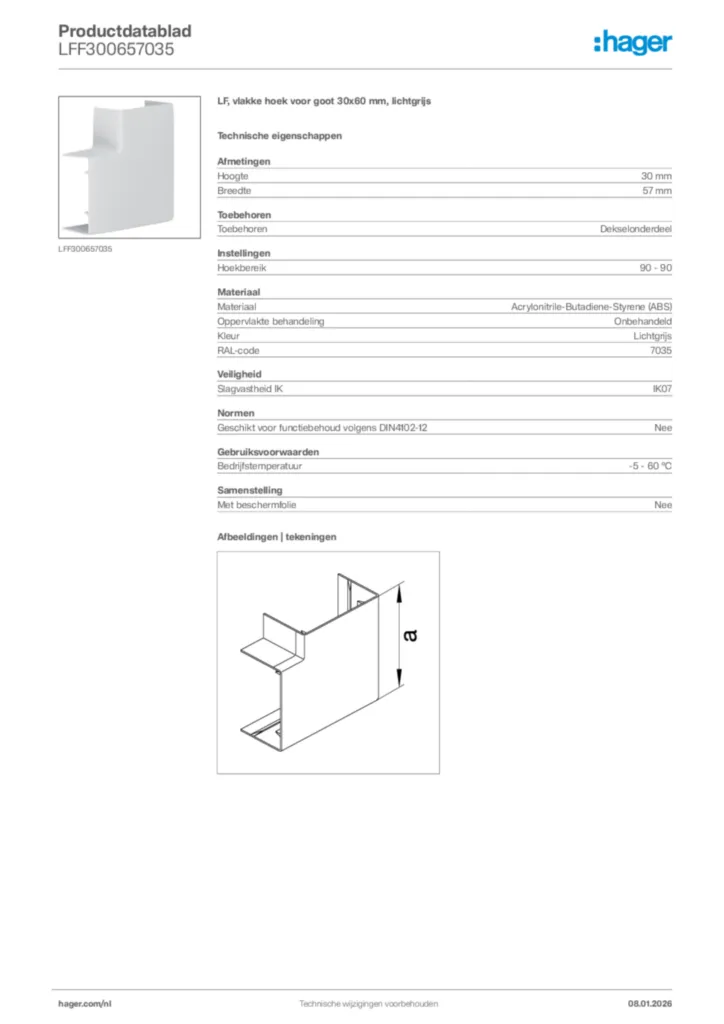 Afbeelding Hager Productdatablad LFF300657035 | Hager Nederland