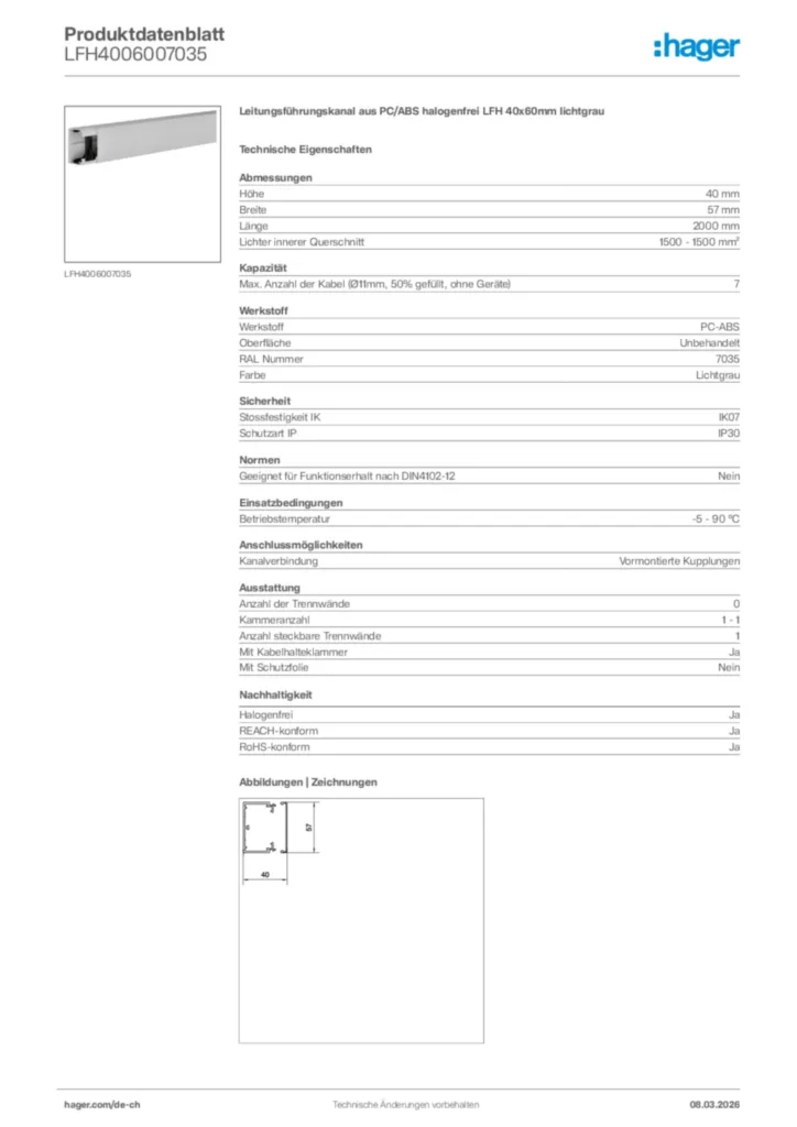 Bild Hager Produktdatenblatt LFH4006007035 | Hager Schweiz