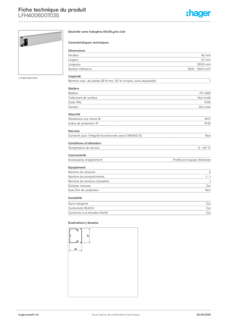 Image Hager Fiche technique du produit LFH4006007035 | Hager Suisse