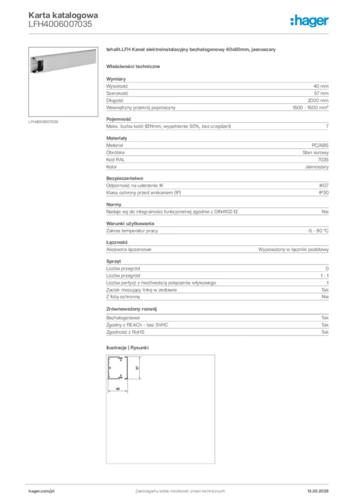 Zdjęcie Hager Karta katalogowa LFH4006007035 | Hager Polska