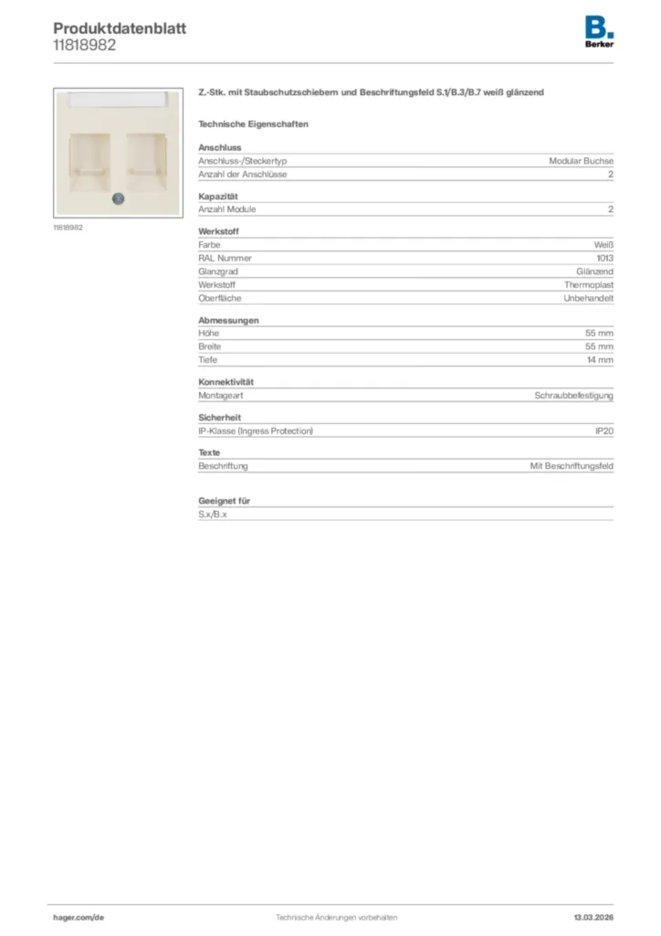 Bild Berker Produktdatenblatt 11818982 | Hager Deutschland