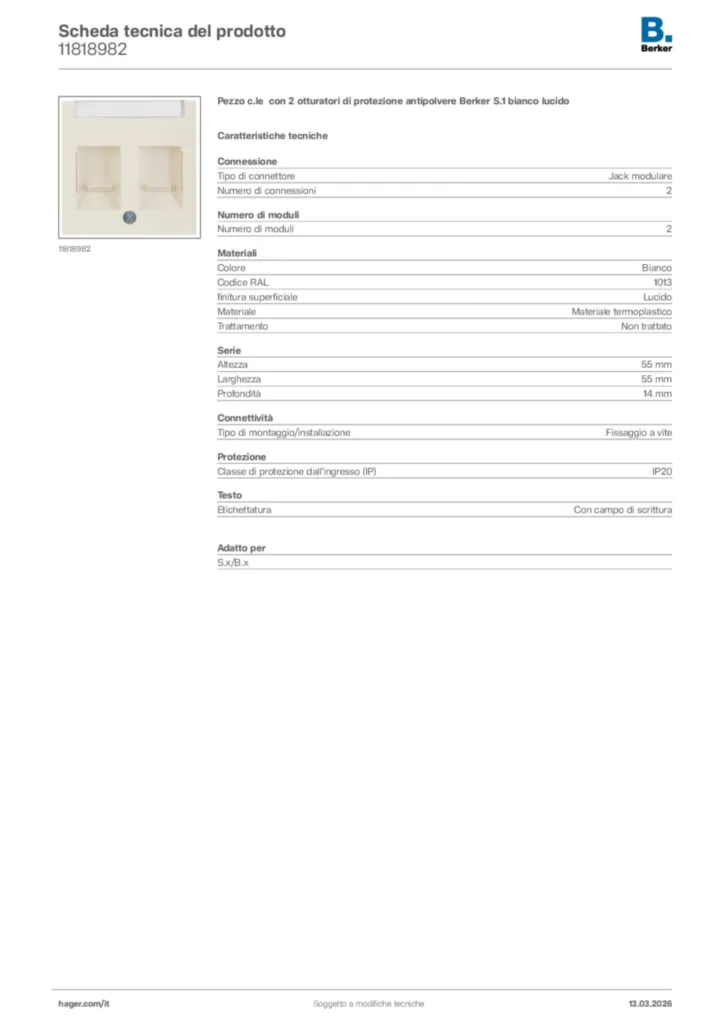 Immagine Berker Scheda tecnica del prodotto 11818982 | Hager Italia