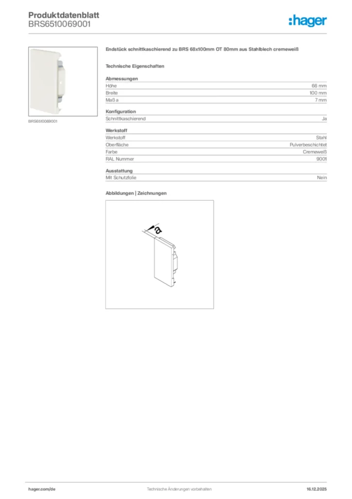 Bild Hager Produktdatenblatt BRS6510069001 | Hager Deutschland