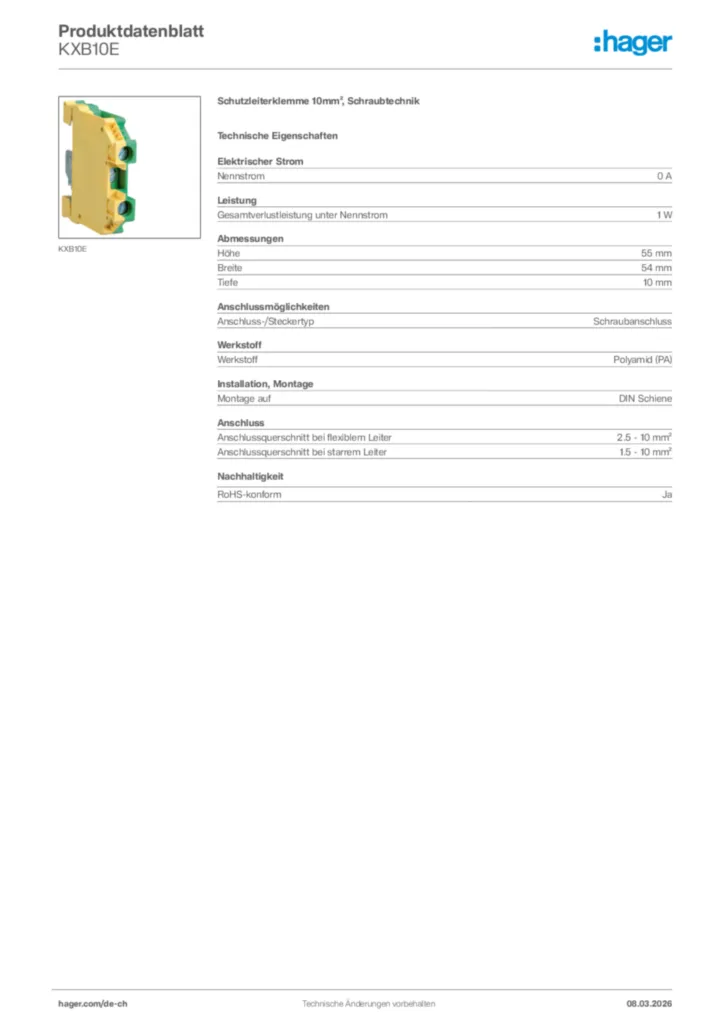 Bild Hager Produktdatenblatt KXB10E | Hager Schweiz