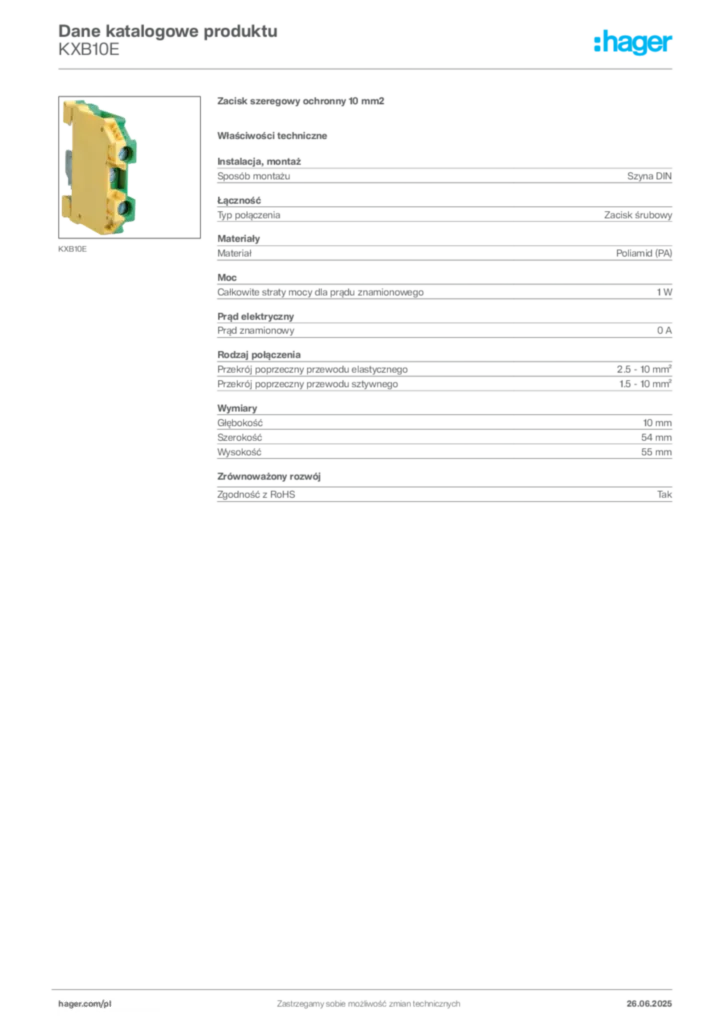 Zdjęcie Hager Karta katalogowa KXB10E | Hager Polska