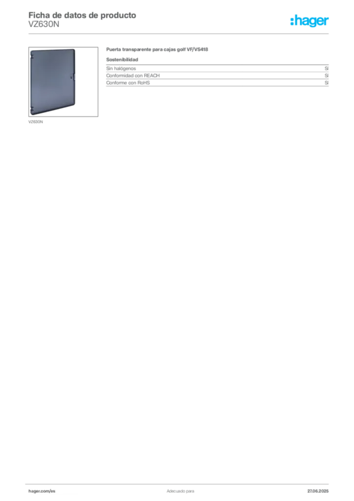 Imagen Hager Ficha de datos de producto VZ630N | Hager España