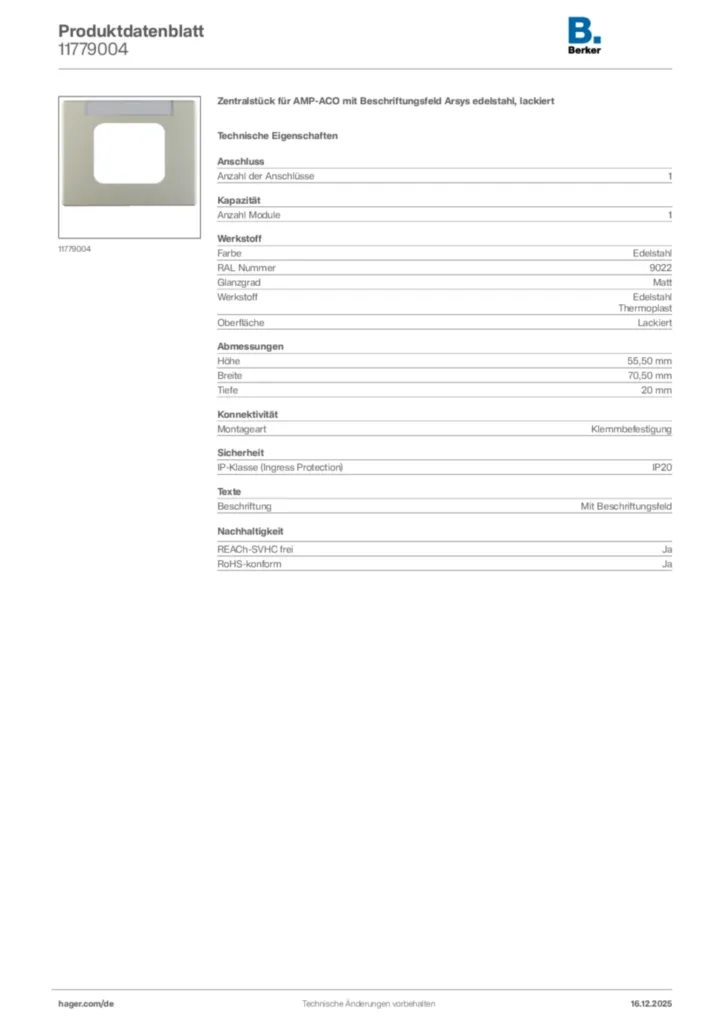 Bild Berker Produktdatenblatt 11779004 | Hager Deutschland