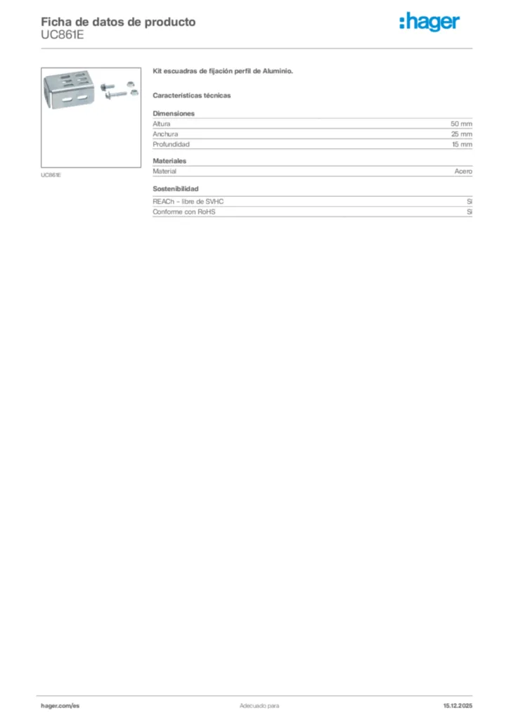 Imagen Hager Ficha de datos de producto UC861E | Hager España