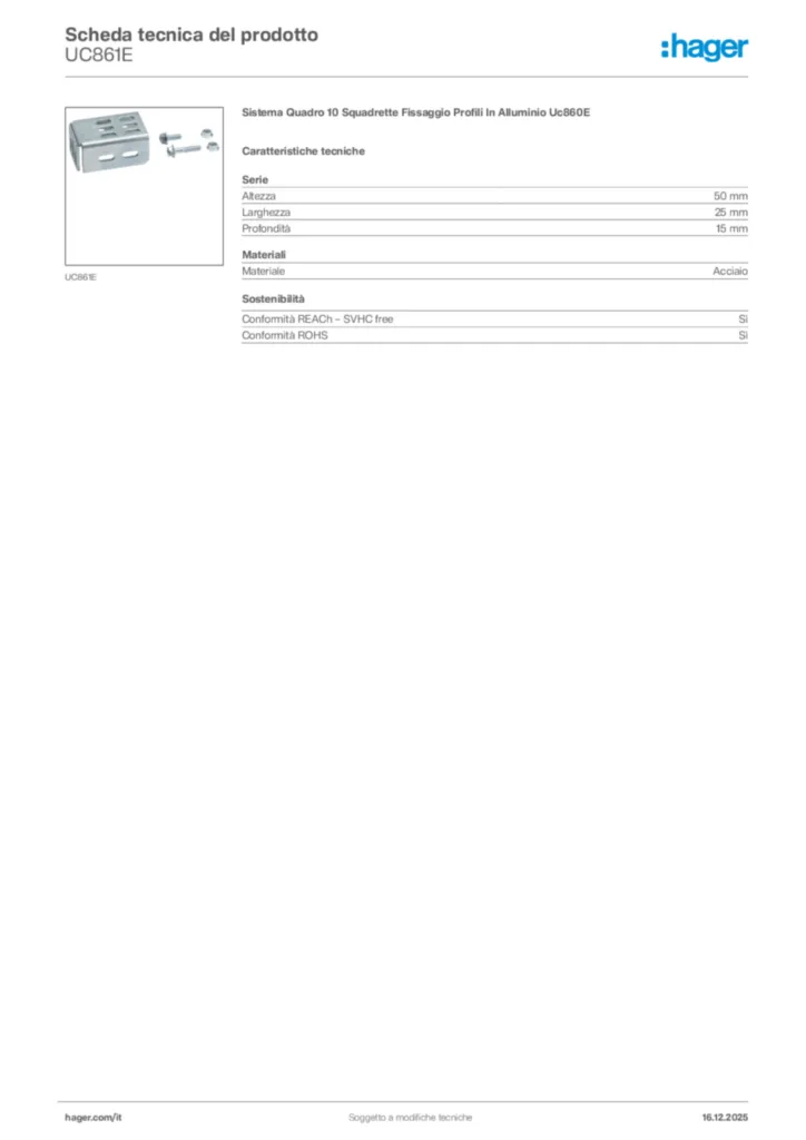 Immagine Hager Scheda tecnica del prodotto UC861E | Hager Italia