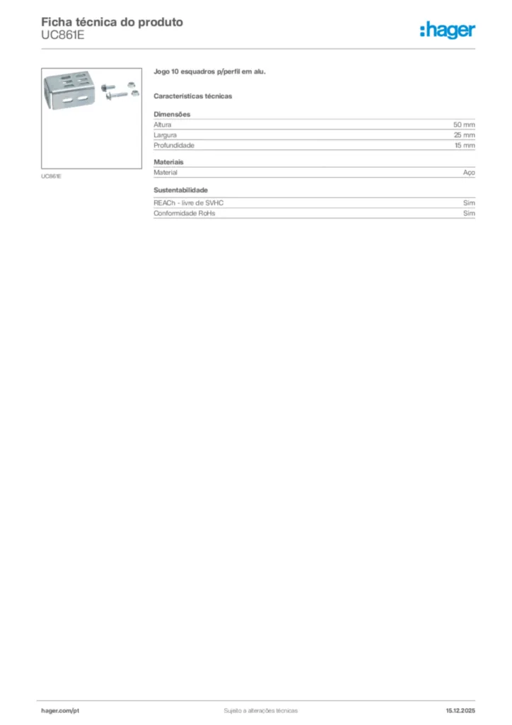 Imagem Hager Ficha técnica do produto UC861E | Hager Portugal