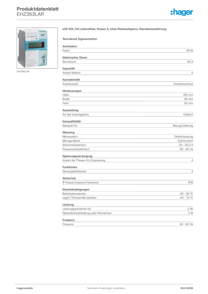 Bild Hager Produktdatenblatt EHZ363LAR | Hager Deutschland