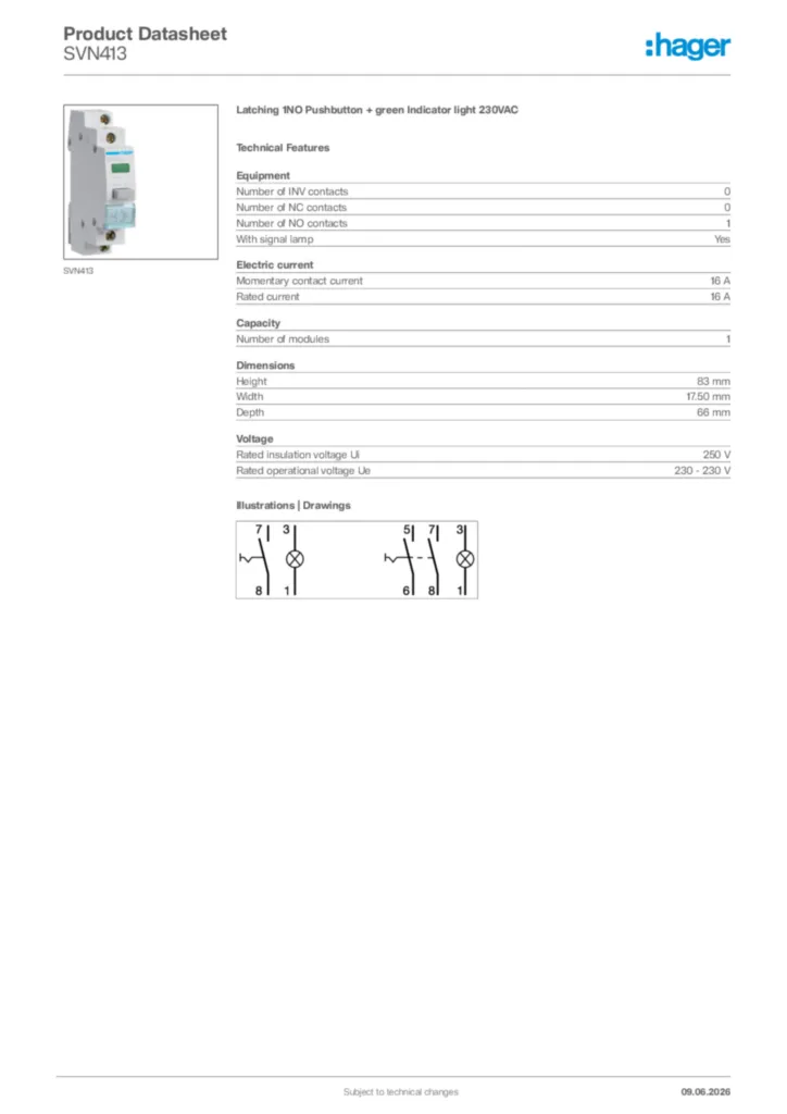 Image Hager Product data sheet SVN413  | Hager Africa