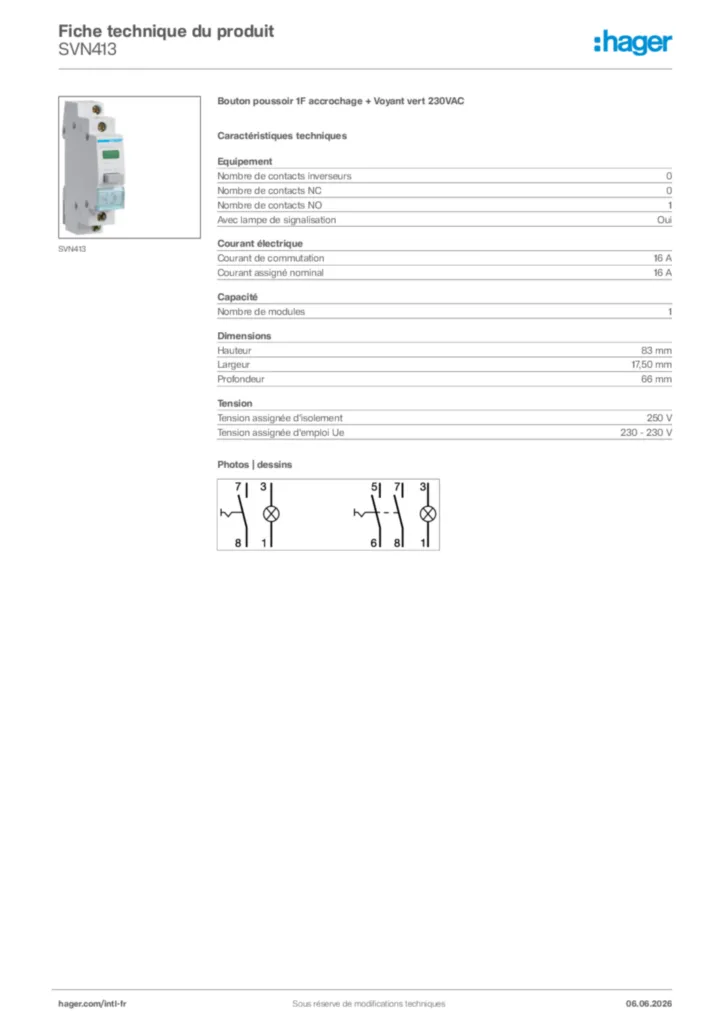 Image Hager Fiche technique du produit SVN413 | Hager Afrique