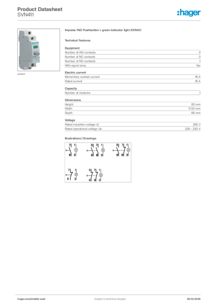 Image Hager Product data sheet SVN411  | Hager