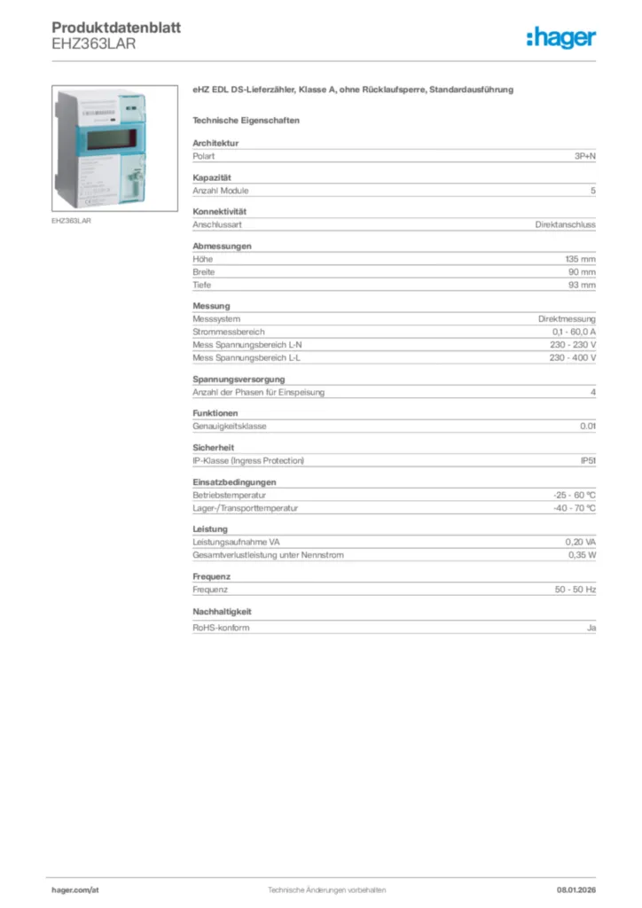 Bild Hager Produktdatenblatt EHZ363LAR | Hager Deutschland