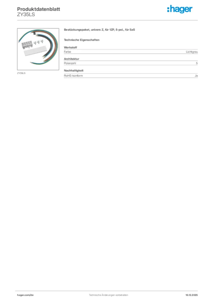 Bild Hager Produktdatenblatt ZY35LS | Hager Deutschland