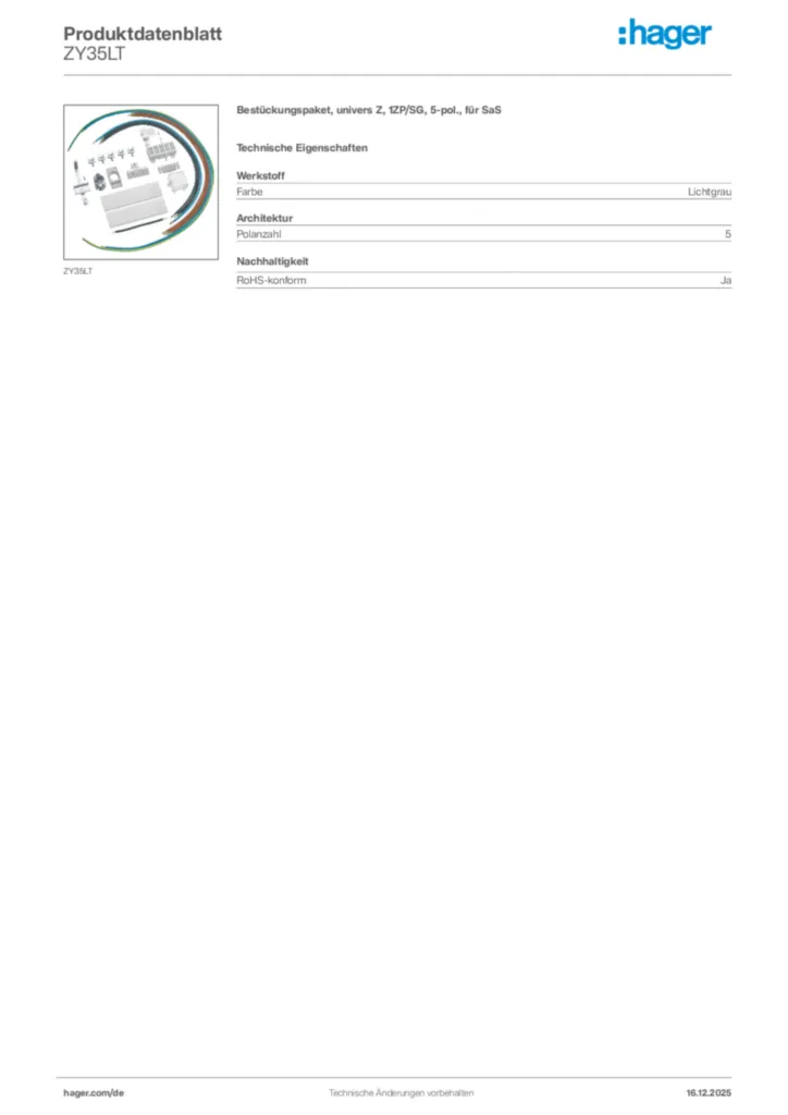 Bild Hager Produktdatenblatt ZY35LT | Hager Deutschland