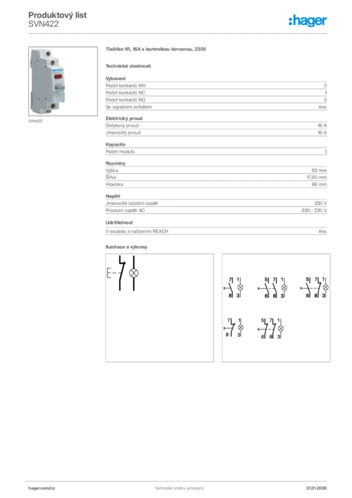 Obrázek Hager Product data sheet SVN422 | Hager