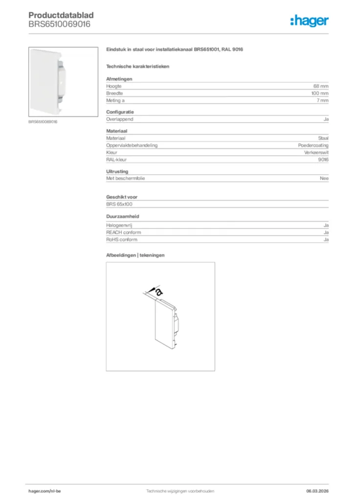 Afbeelding Hager Productdatablad BRS6510069016 | Hager Belgium