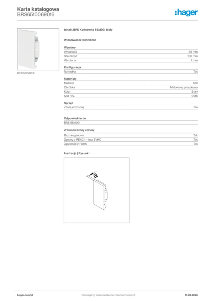 Zdjęcie Hager Karta katalogowa BRS6510069016 | Hager Polska