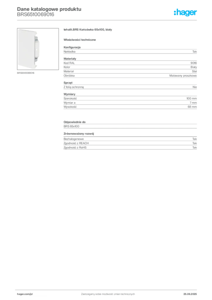 Zdjęcie Hager Karta katalogowa BRS6510069016 | Hager Polska