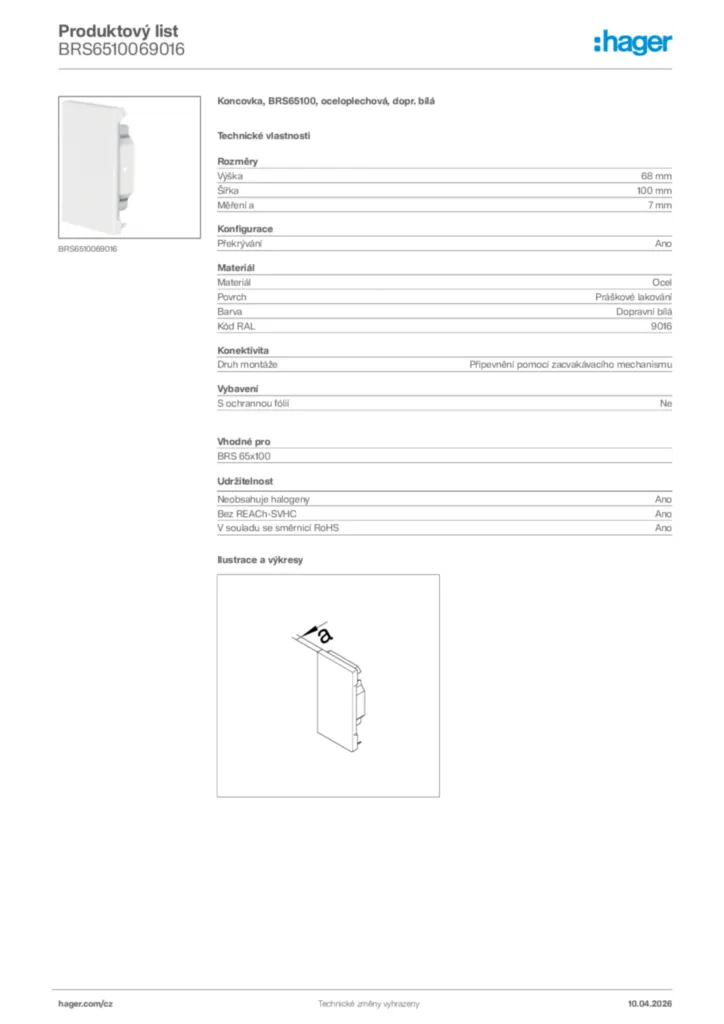 Obrázek Hager Product data sheet BRS6510069016 | Hager