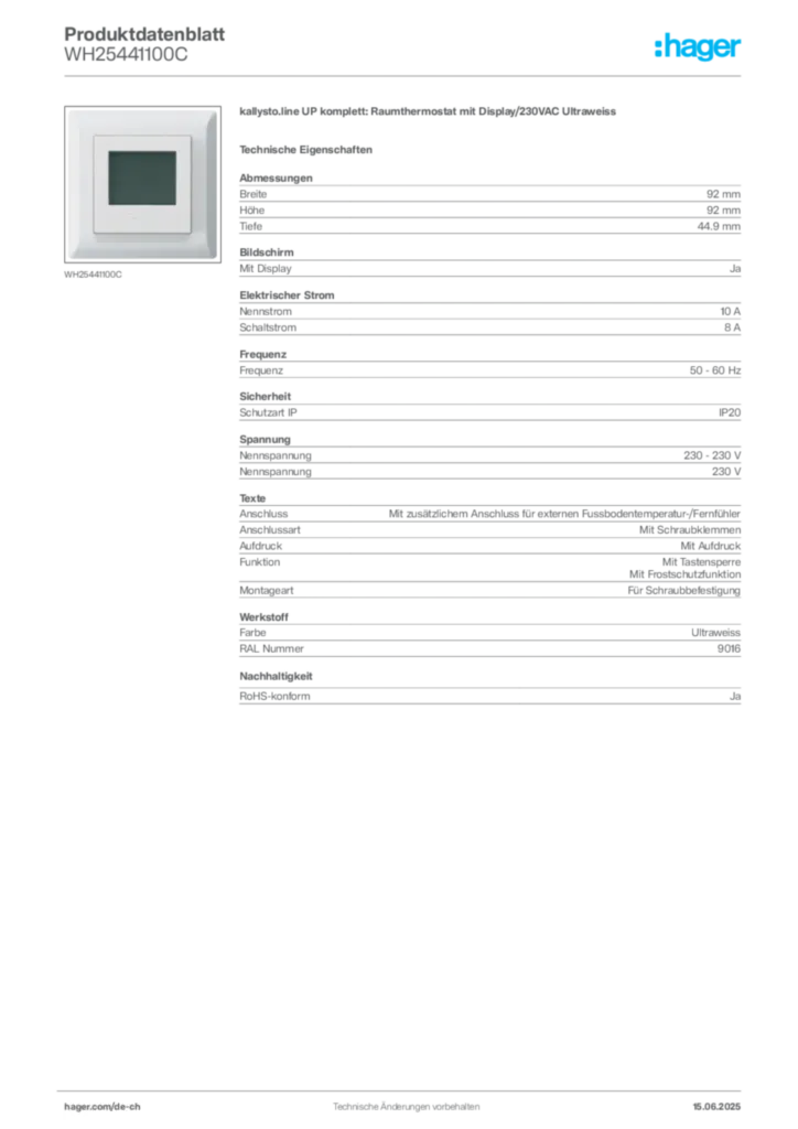 Bild Hager Produktdatenblatt WH25441100C | Hager Schweiz