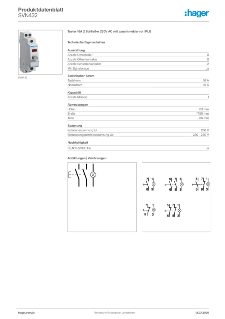 Bild Hager Produktdatenblatt SVN432 | Hager Deutschland