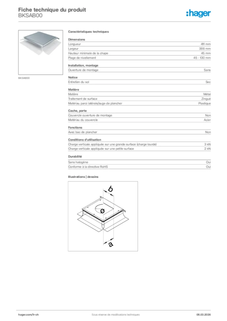 Image Hager Fiche technique du produit BKSAB00 | Hager Suisse