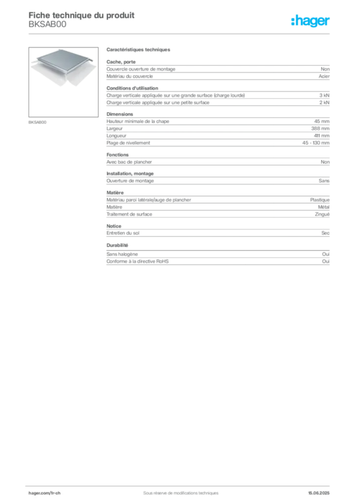 Image Hager Fiche technique du produit BKSAB00 | Hager Suisse
