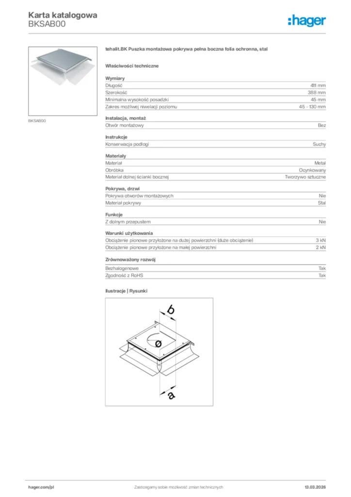 Zdjęcie Hager Karta katalogowa BKSAB00 | Hager Polska