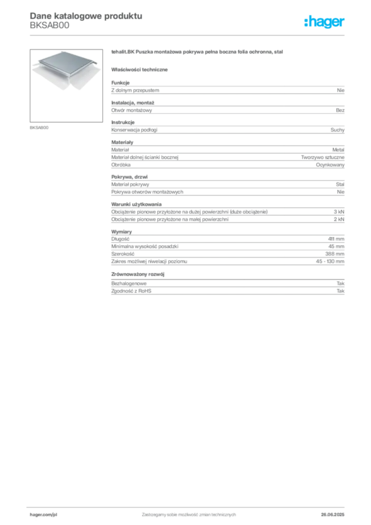Zdjęcie Hager Karta katalogowa BKSAB00 | Hager Polska