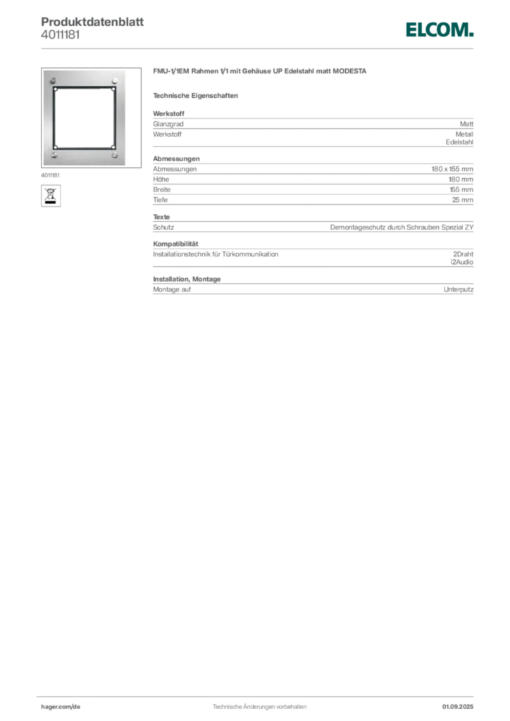 Elcom Produktdatenblatt 4011181