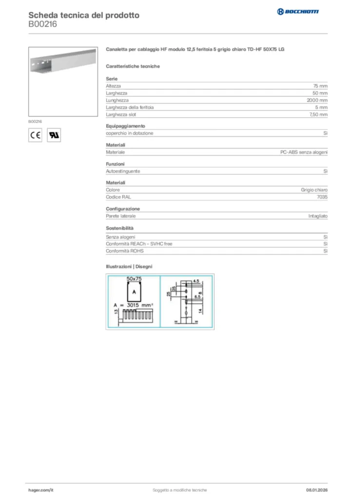 Immagine Bocchiotti Scheda tecnica del prodotto B00216 | Hager Italia