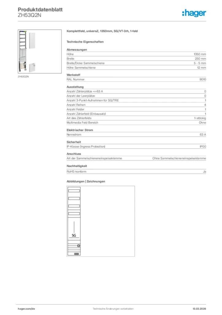 Bild Hager Produktdatenblatt ZH53Q2N | Hager Deutschland
