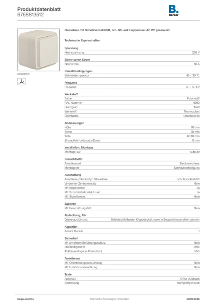 Bild Berker Produktdatenblatt 6768813512 | Hager Deutschland