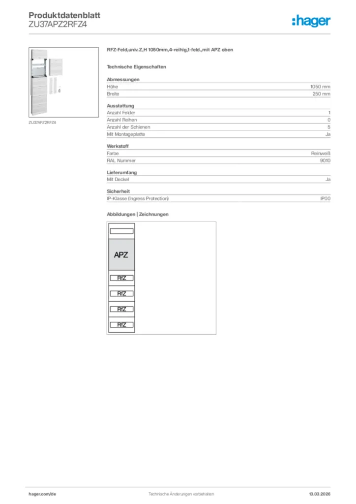 Bild Hager Produktdatenblatt ZU37APZ2RFZ4 | Hager Deutschland