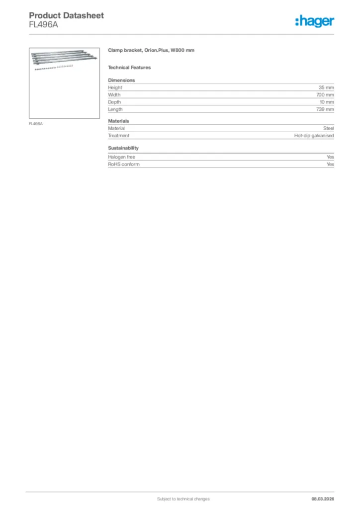 Image Hager Product data sheet FL496A  | Hager Africa