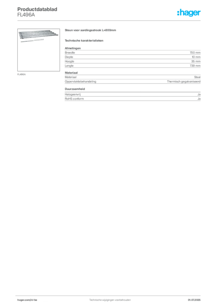 Afbeelding Hager Productdatablad FL496A | Hager Belgium