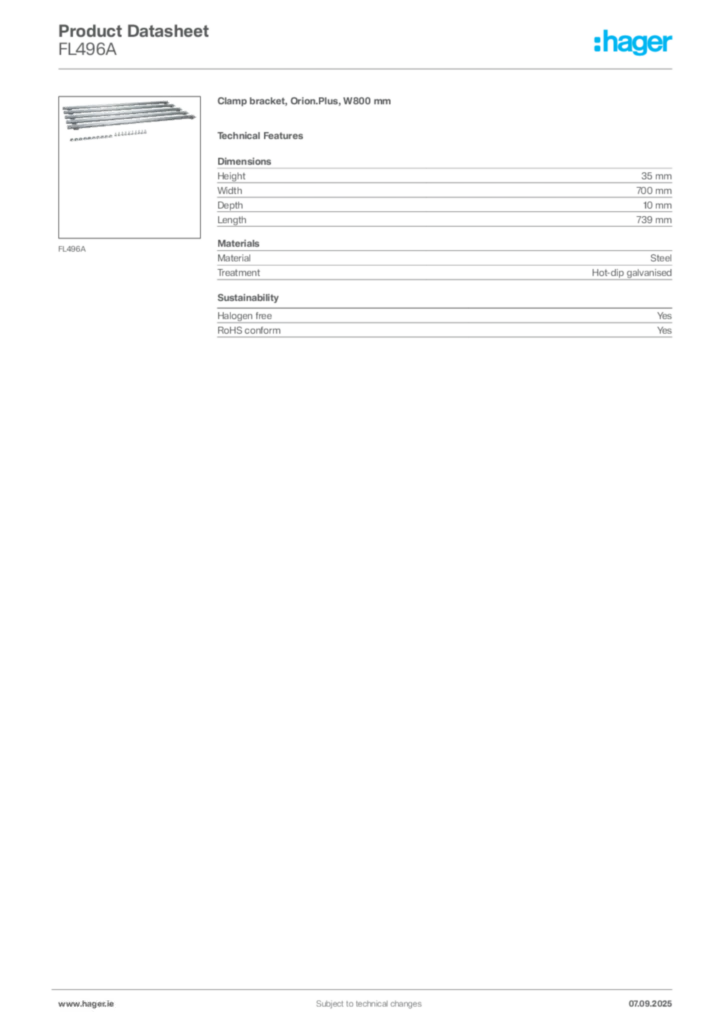 Image Hager Product data sheet FL496A  | Hager