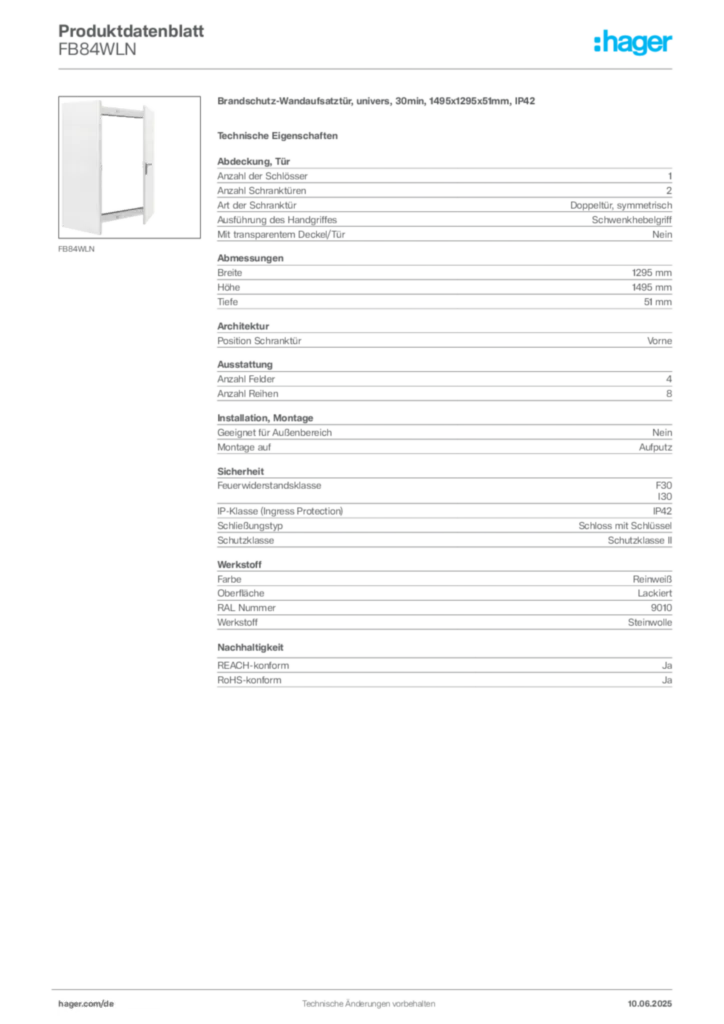 Hager Produktdatenblatt FB84WLN
