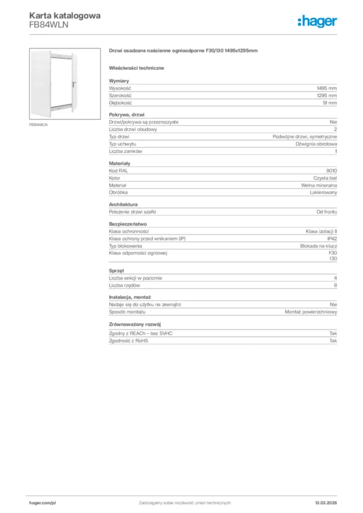 Zdjęcie Hager Karta katalogowa FB84WLN | Hager Polska