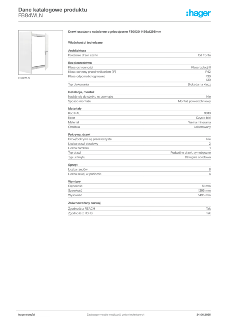 Zdjęcie Hager Karta katalogowa FB84WLN | Hager Polska
