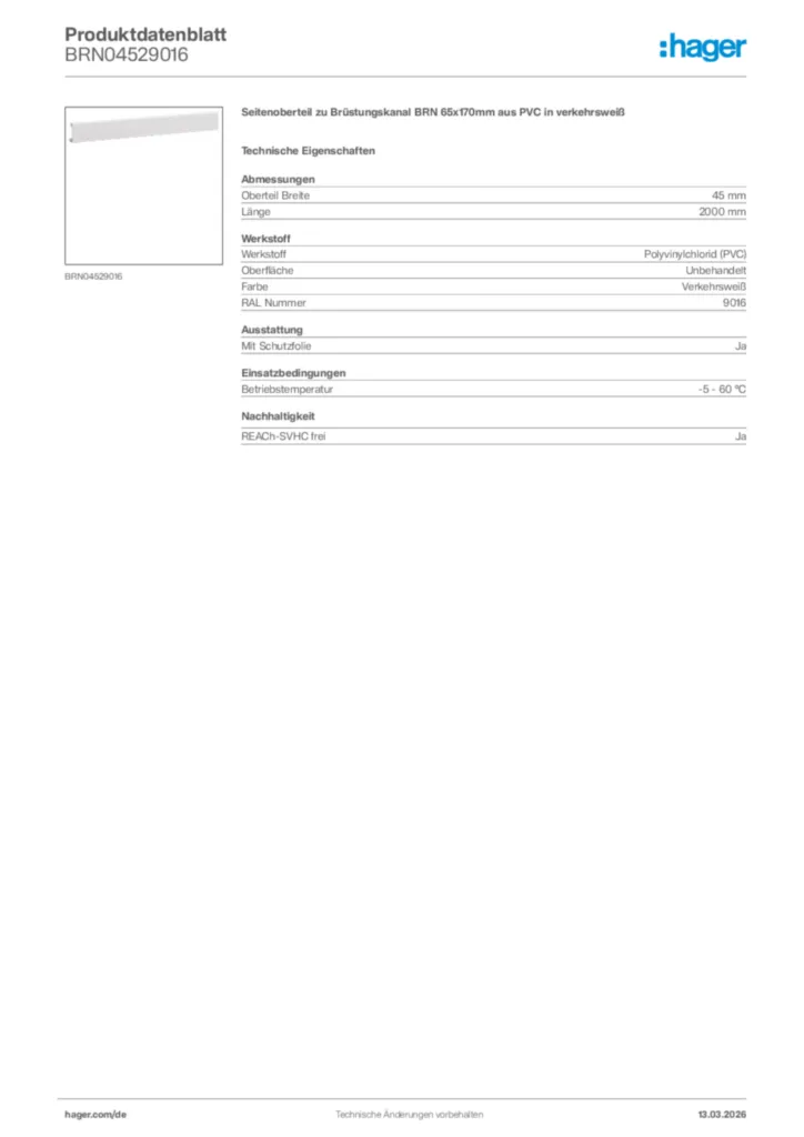 Bild Hager Produktdatenblatt BRN04529016 | Hager Deutschland