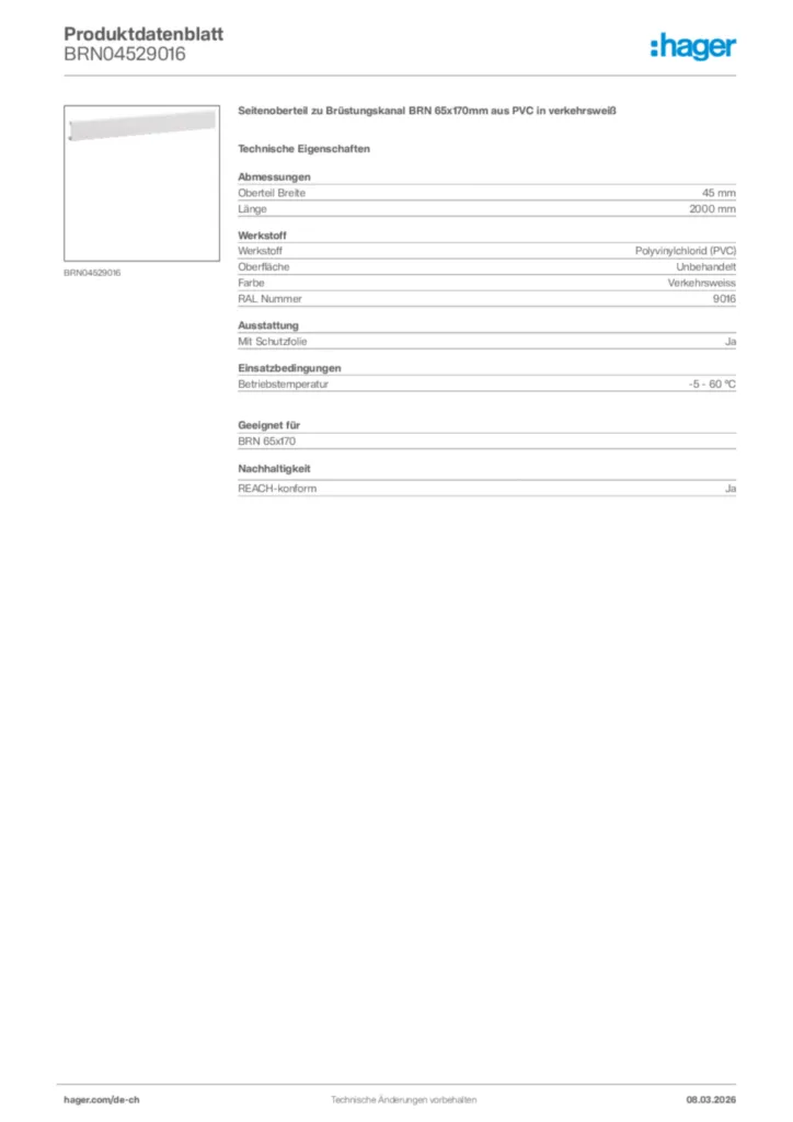 Bild Hager Produktdatenblatt BRN04529016 | Hager Schweiz