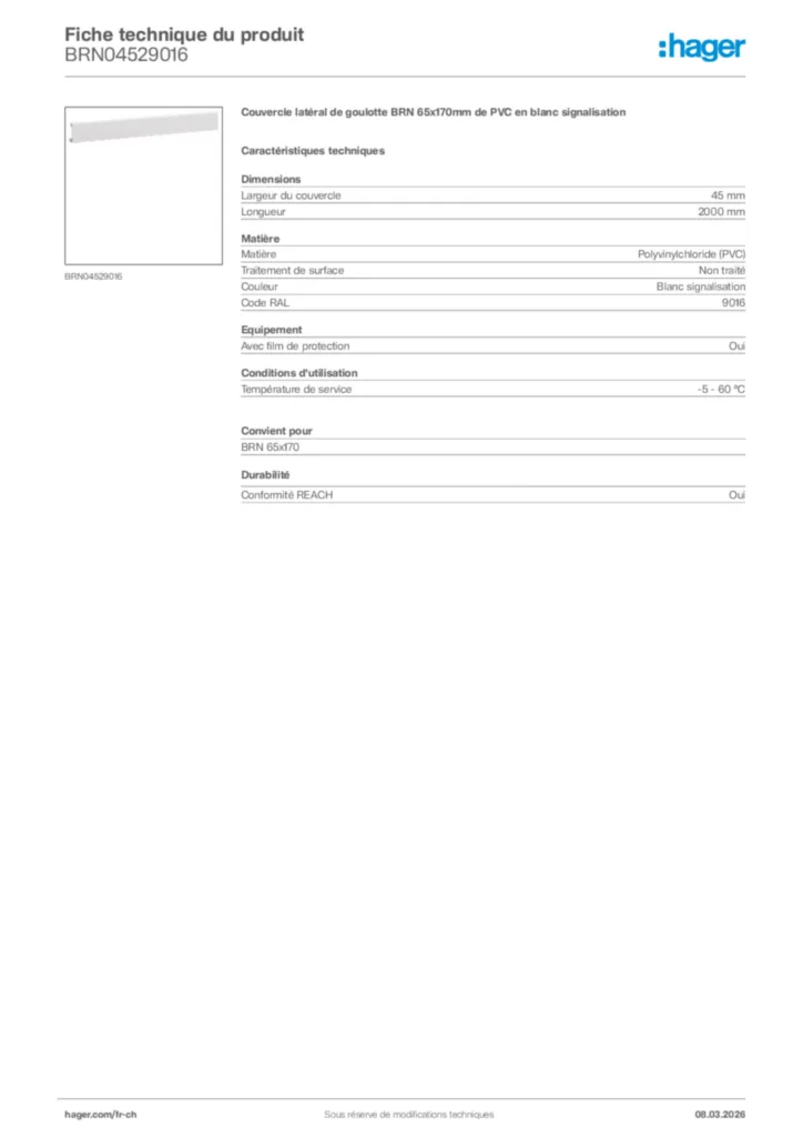 Image Hager Fiche technique du produit BRN04529016 | Hager Suisse