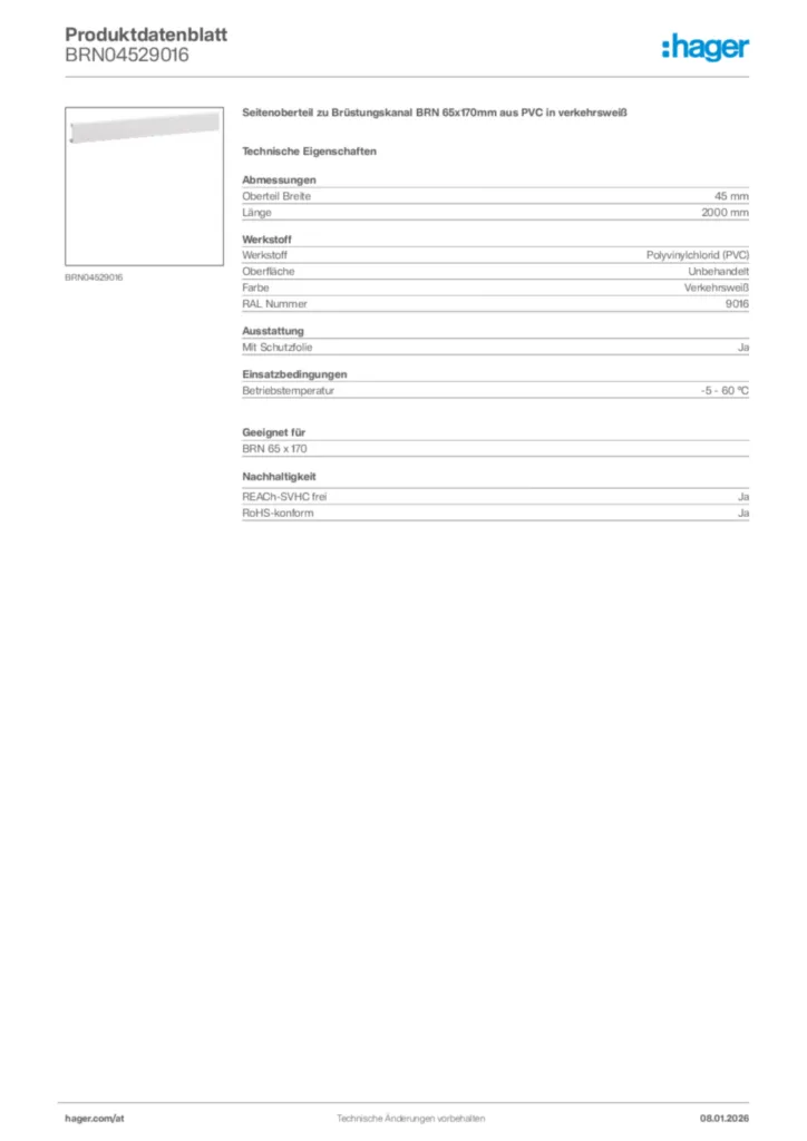 Bild Hager Produktdatenblatt BRN04529016 | Hager Deutschland